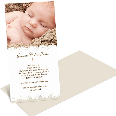 Scalloped Photo -- Baby Baptism Invitations