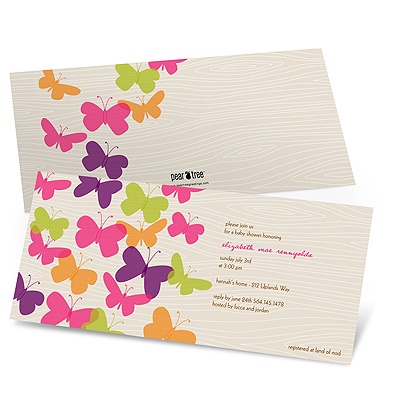 Flowing Wood Design -- Butterfly Baby Shower Invitations