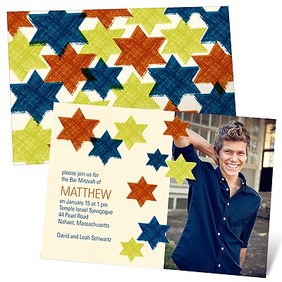 Trendy Traveling Stars -- Photo Bar Mitzvah Invitations
