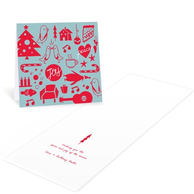 Charming Doodles in Aqua -- Modern Christmas Cards