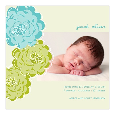 Floral Wonder -- Photo Baby Boy Birth Announcements