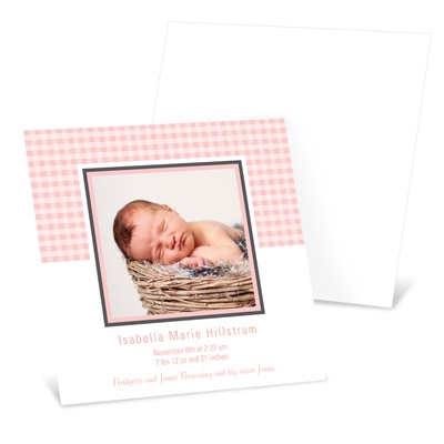 Baby Girl Gingham Treatment -- Unique Photo Birth Announcements