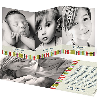 Photo Blocks and Stripes -- Trifold Holiday Cards