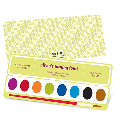 Colorful Paint Tray -- Kids Birthday Party Invitations