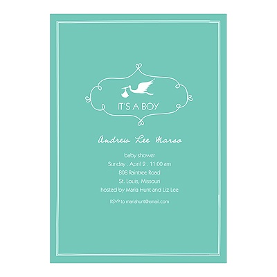 Special Delivery -- Boy Stork Baby Shower Invitations