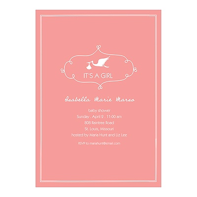 Special Delivery -- Girl Stork Baby Shower Invitations