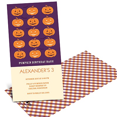 Line-up of Pumpkins -- Halloween Birthday Invitations