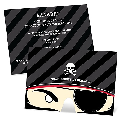 Pirate's Playful Mask -- Kids Halloween Birthday Invitations