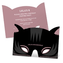 Black Cat Mask -- Personalized Halloween Birthday Invitations