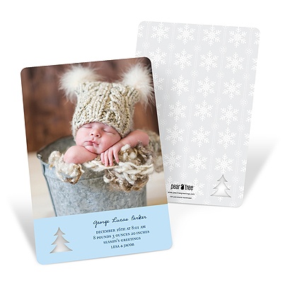 THE GOLDEN TICKET -- BOY PHOTO BIRTH ANNOUNCEMENT, 2in. x 4in. Folded Holiday Card