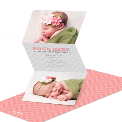 THE GOLDEN TICKET -- BOY PHOTO BIRTH ANNOUNCEMENT, 2in. x 4in. Folded Holiday Card