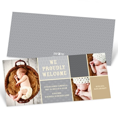 THE GOLDEN TICKET -- BOY PHOTO BIRTH ANNOUNCEMENT, 2in. x 4in. Folded Holiday Card