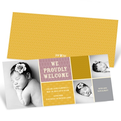 THE GOLDEN TICKET -- BOY PHOTO BIRTH ANNOUNCEMENT, 2in. x 4in. Folded Holiday Card