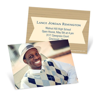 THE GOLDEN TICKET -- BOY PHOTO BIRTH ANNOUNCEMENT, 2in. x 4in. Folded Holiday Card