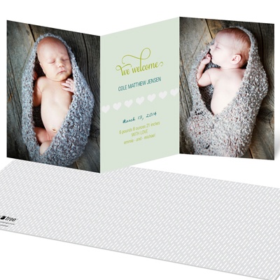 THE GOLDEN TICKET -- BOY PHOTO BIRTH ANNOUNCEMENT, 2in. x 4in. Folded Holiday Card