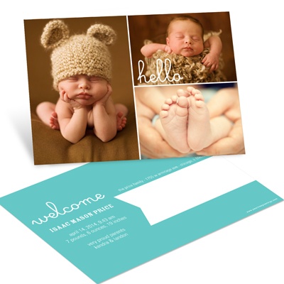 THE GOLDEN TICKET -- BOY PHOTO BIRTH ANNOUNCEMENT, 2in. x 4in. Folded Holiday Card