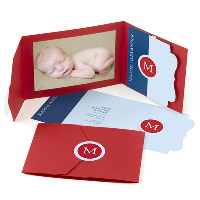 Tucked In -- Blue Photo Birth Announcement
