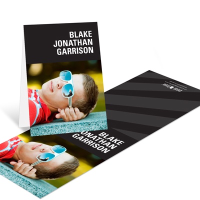 THE GOLDEN TICKET -- BOY PHOTO BIRTH ANNOUNCEMENT, 2in. x 4in. Folded Holiday Card