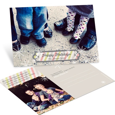 Horizontal Stripes And Snowflakes -- Holiday Photo Postcards