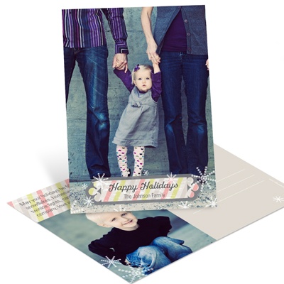 Vertical Stripes And Snowflakes -- Holiday Photo Postcards