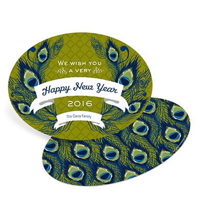 Patterned Peacock -- Vintage New Years Cards
