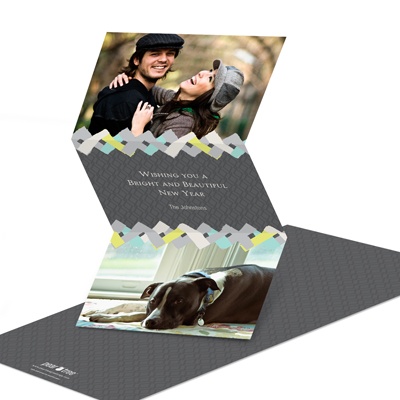 THE GOLDEN TICKET -- BOY PHOTO BIRTH ANNOUNCEMENT, 2in. x 4in. Folded Holiday Card