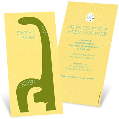 Baby Dinosaur Dreaming in Yellow -- Modern Baby Shower Invitations