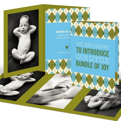 Argyle Meets Adorable Arrival in Blue -- Boy Birth Announcements