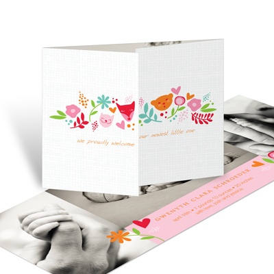 Whimsical Wonder in Pink -- Girl Birth Announcements