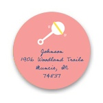 Retro Baby Rattle in Pink -- Baby Address Labels