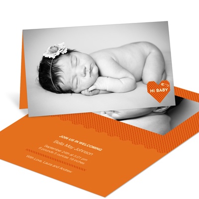 Cross Stitch Introduction in Orange -- Girl Birth Announcements