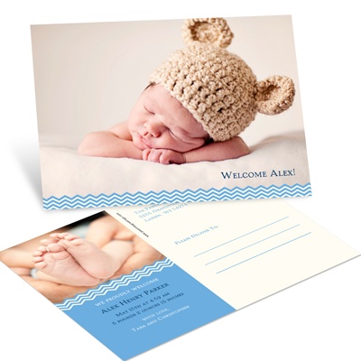 Charming Chevron Chic in Blue -- Boy Birth Announcements