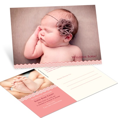 Charming Chevron Chic in Pink -- Girl Birth Announcements