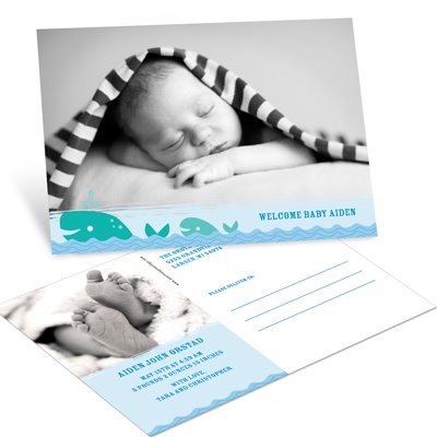 Swimming Sweetly in Blue -- Boy Birth Announcements