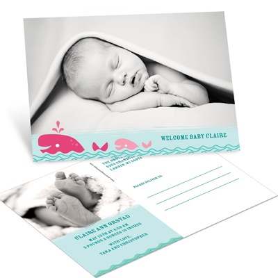 Swimming Sweetly in Pink -- Girl Birth Announcements