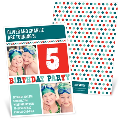 Stripes and Dots in Red -- Kids Birthday Invitations