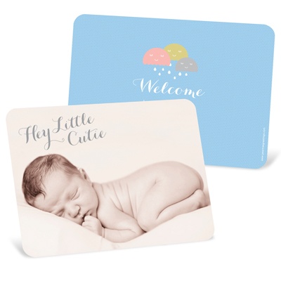 THE GOLDEN TICKET -- BOY PHOTO BIRTH ANNOUNCEMENT, 2in. x 4in. Folded Holiday Card