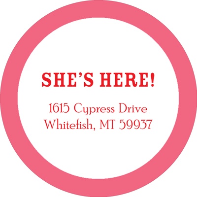 She's Here Bordered in Pink -- Baby Address Labels