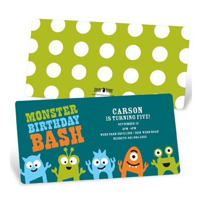 My Little Monsters in Blue -- Kids Birthday Invitations