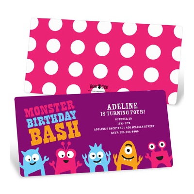 My Little Monsters in Purple -- Kids Birthday Invitations