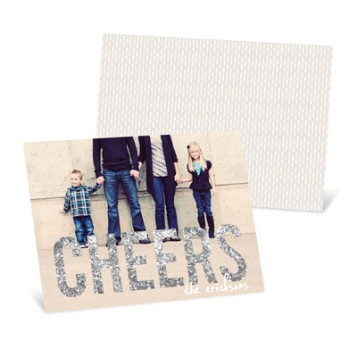 Glitter-Look Cheers Horizontal Photo -- New Year's Cards