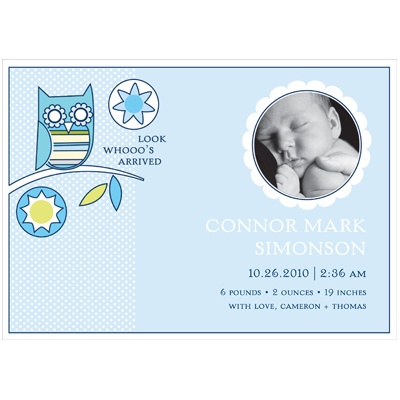 Look Whooo's Arrived -- Blue Photo Birth Announcement Look Whooo's Arrived -- Blue Photo Birth Announcement