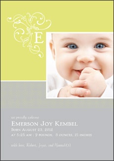 Initial Cuteness -- Grey Photo Birth Announcement