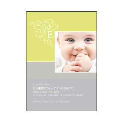 Initial Cuteness -- Grey Photo Birth Announcement