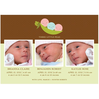 Peas in a Pod -- Two Girls and a Boy Photo Birth Announcement