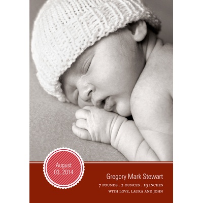 Circle Scallops -- Red Photo Birth Announcement