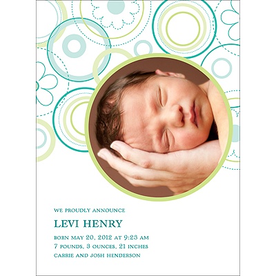 Soft Floral -- Green Photo Birth Announcement