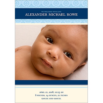 Pretty Stripes -- Blue Photo Birth Announcement