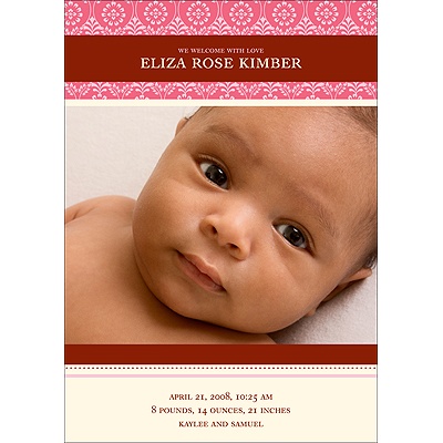 Pretty Stripes -- Pink Photo Birth Announcement