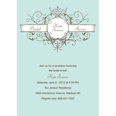 Vintage Scroll -- Aqua Bridal Shower Invitation